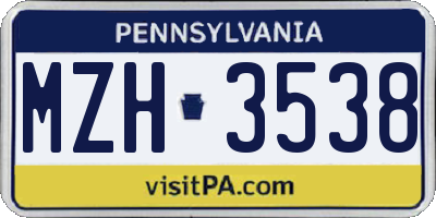 PA license plate MZH3538