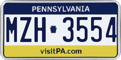 PA license plate MZH3554