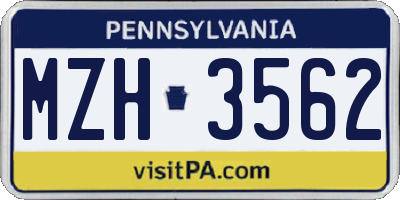 PA license plate MZH3562