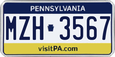 PA license plate MZH3567