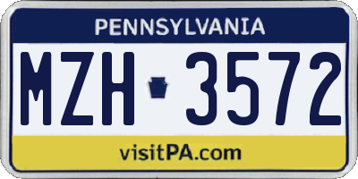 PA license plate MZH3572