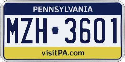 PA license plate MZH3601