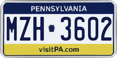 PA license plate MZH3602