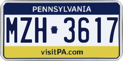 PA license plate MZH3617