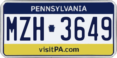PA license plate MZH3649
