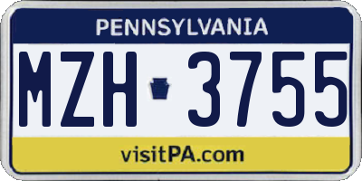 PA license plate MZH3755
