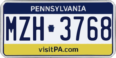 PA license plate MZH3768