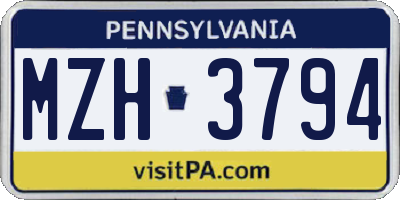 PA license plate MZH3794