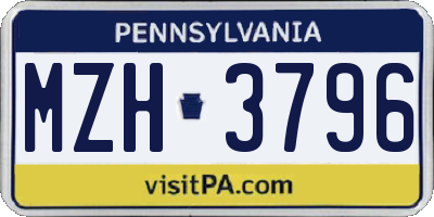 PA license plate MZH3796