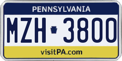 PA license plate MZH3800