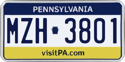 PA license plate MZH3801