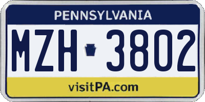 PA license plate MZH3802