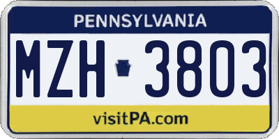 PA license plate MZH3803