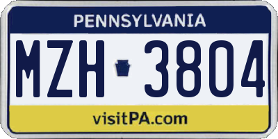 PA license plate MZH3804