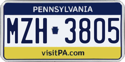 PA license plate MZH3805