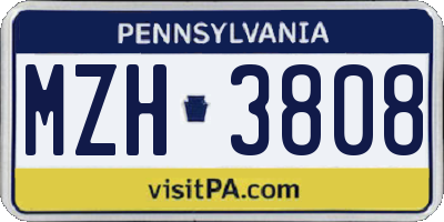 PA license plate MZH3808