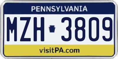 PA license plate MZH3809