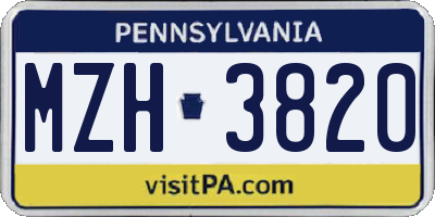 PA license plate MZH3820