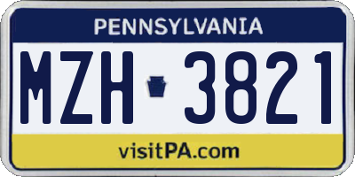 PA license plate MZH3821