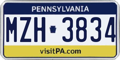 PA license plate MZH3834