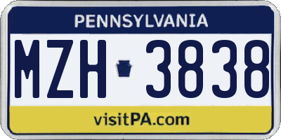 PA license plate MZH3838