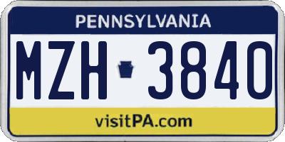 PA license plate MZH3840