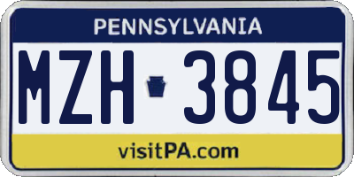 PA license plate MZH3845