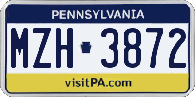 PA license plate MZH3872