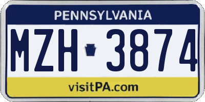 PA license plate MZH3874