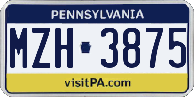 PA license plate MZH3875