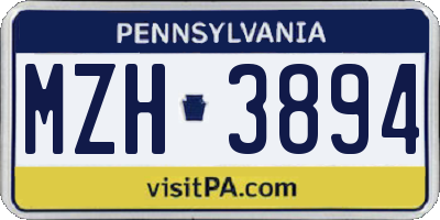 PA license plate MZH3894