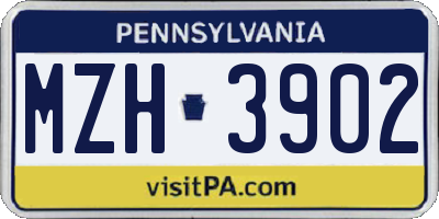 PA license plate MZH3902