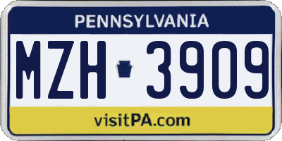 PA license plate MZH3909