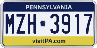 PA license plate MZH3917