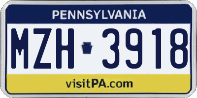 PA license plate MZH3918