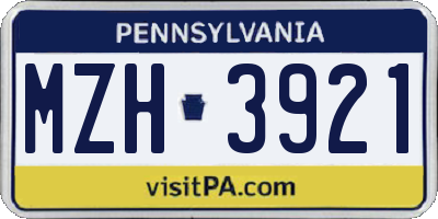 PA license plate MZH3921