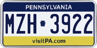 PA license plate MZH3922