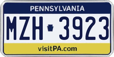 PA license plate MZH3923