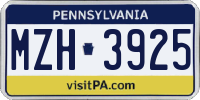 PA license plate MZH3925