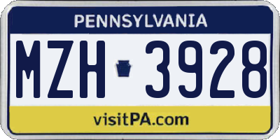 PA license plate MZH3928