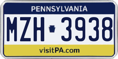 PA license plate MZH3938