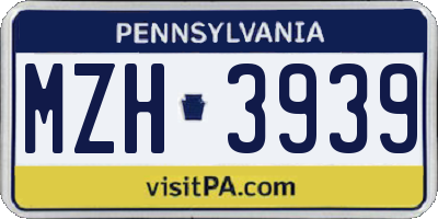 PA license plate MZH3939
