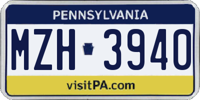 PA license plate MZH3940