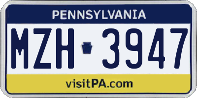 PA license plate MZH3947