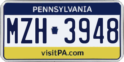 PA license plate MZH3948