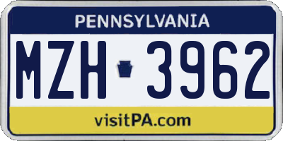 PA license plate MZH3962
