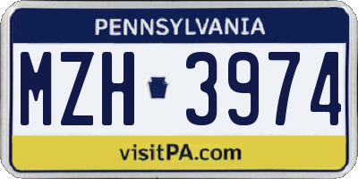 PA license plate MZH3974