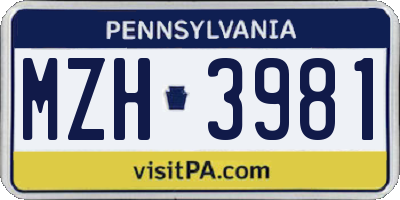 PA license plate MZH3981