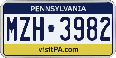 PA license plate MZH3982
