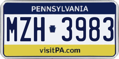 PA license plate MZH3983